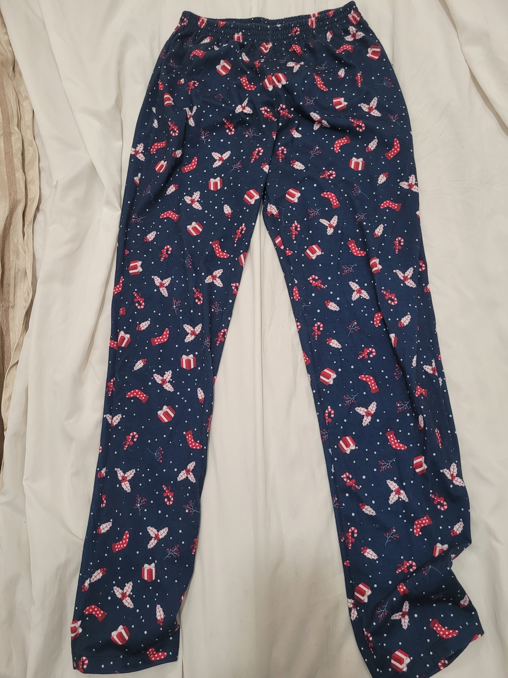 Kids Navy Blue Holiday Pajama Pants with Red & White Prints